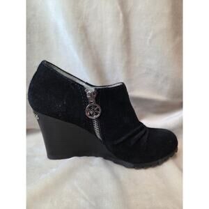 Black Suede Norma/ Michael Kors Women's Ankle Boots. Wedge Heel Zipper SZ 6.5M